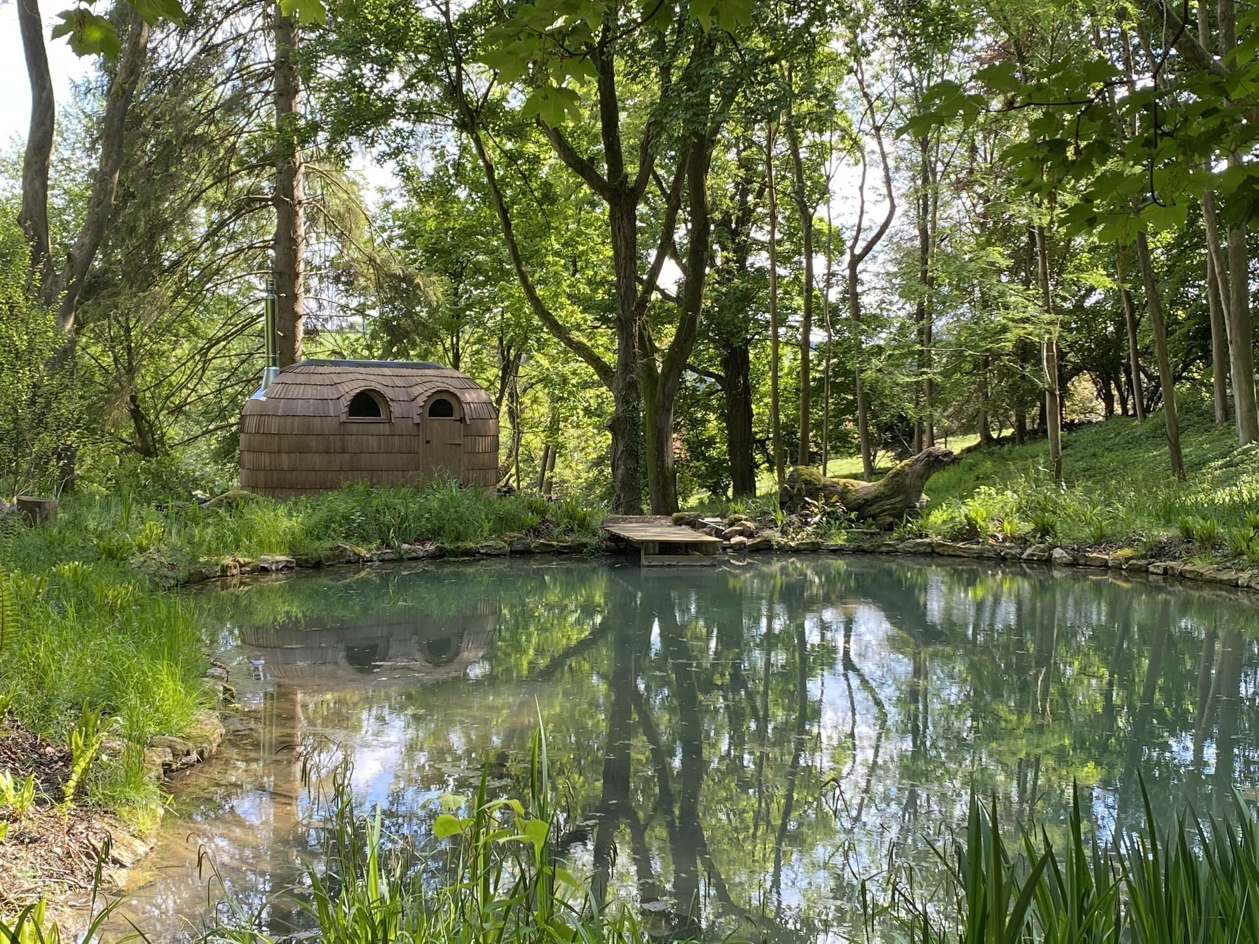 Double sauna near a pond in England