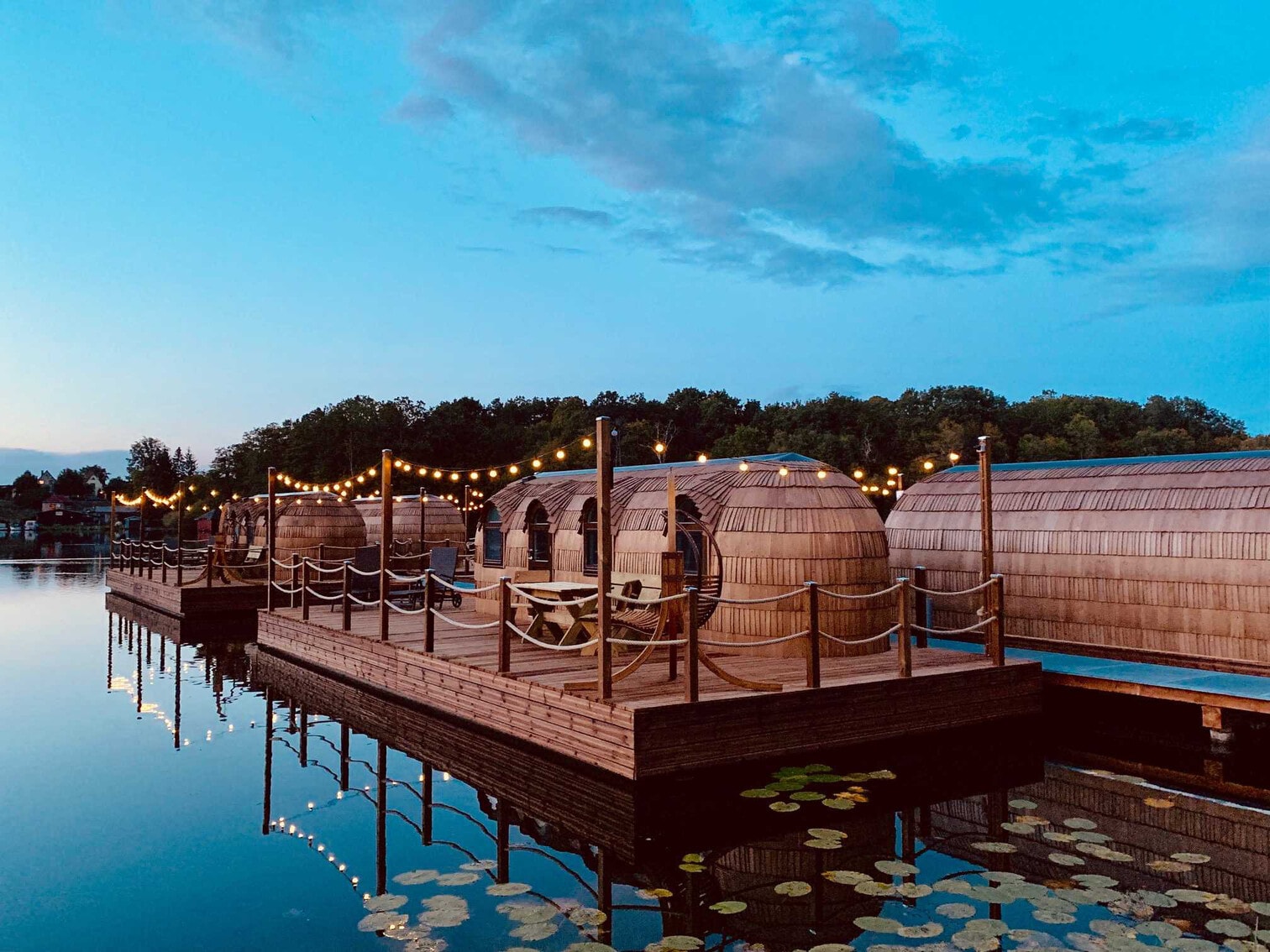 Cabins floating on water